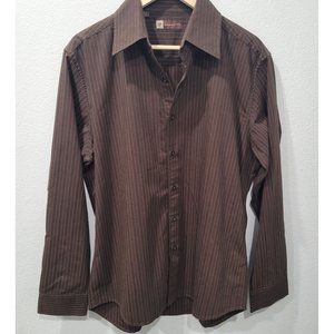 Level Ten Mens Long Sleeve Button Brown Pin Stripe Dress Shirt, Size XL